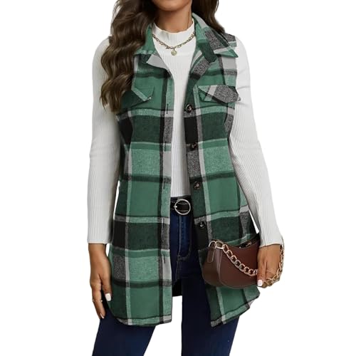 Womens Fall Vest Casual Plaid Shacket Jacket Sleeveless Button Down Shirts Oversized Buffalo Plaid Vest Fall Fashion