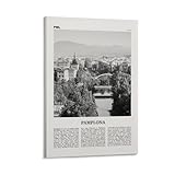 LZTEN Impresión de Pamplona en blanco y negro, arte de pared de Pamplona, póster de Pamplona, foto de Pamplona, decoración de pared de Pamplona, mapa de Pamplona, póster artístico de pared de España