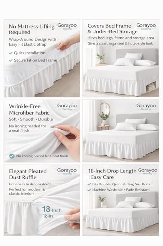 Image of Bed Skirt - Wrap Around Dust Ruffle Bed Frame Cover with Easy Fit Elastic Strap, Double Size 12 Inch Inch Drop, Microfiber Pleated, Machine Washable | Beige, (72inchx72inch)