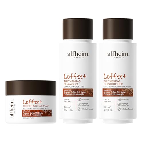 ALFHEIM Caffeine Thickening 3-piece set of shampoo, conditioner and hair mask – Revitalizes Scalp Strengthens Roots & Balances Oil Paraben & Sulfate-Free for Thinning Hair & Oily Scalp Care