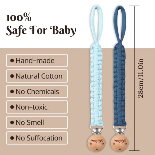 3 Packs Pacifier Clip For Boys And Girls, 11 Inch Handmade Braided Cotton Pacifier Holder With Wooden Clips - Fits All Pacifiers & Teething Toys For Baby Shower Birthday Christmas Gifts #TOP1