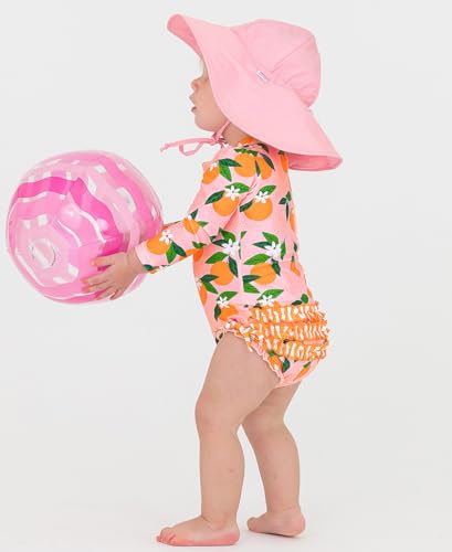 RuffleButts Baby Girls UPF 50+ Sun Protection Novelty Print Long Sleeve One Piece Rash Guard Swimsuit with Zipper4