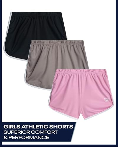 Reebok Girls Athletic Shorts - 3 Pack Active Performance Lightweight Mesh Dolphin Girls Shorts for Running Soccer Gym (7-12)2
