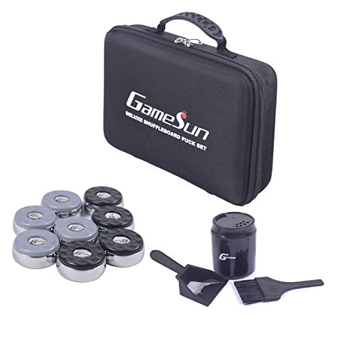 Shuffleboard Pucks Come with Carrying Case (Set of 8) Ideal for Shuffleboard Enthusiasts,for Shuffleboard Table in 2-5/16" Size, Chrom,Black