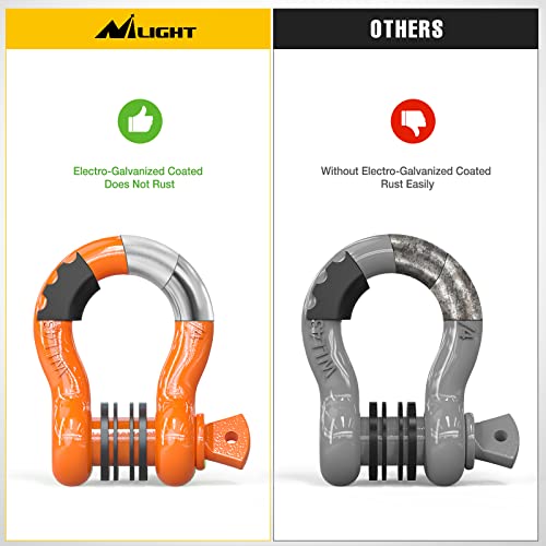 Image of Nilight 2 Pack 3 /4 inch D-Ring Shackle 4.75 Ton (9500 Lbs) Capacity with 7 /8 inch Pin Heavy Duty Off Road Recovery with Isolators & Washer Kit for Jeep Truck Vehicle, Orange (90051B)