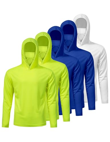 Image of 5 Pack Men's UPF 50+ Sun Protection Hoodie Shirts Long Sleeve Shirts Quick Dry Lightweight for Running Workout Hiking Fishing