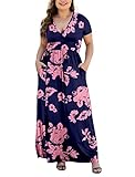 HAOMEILI Womens L-5XL Short Sleeve Casual Plus Size Maxi Dresses with Pockets XL-Pink FL Navy