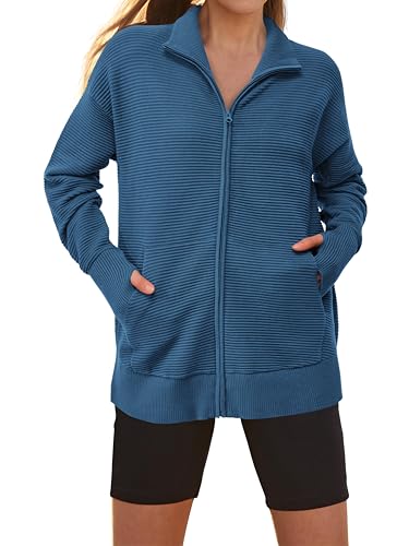 Image of PRETTYGARDEN Womens Long Sleeve Zip Up Ribbed Cardigan Sweaters