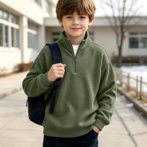RKSTN Kids Boys Waffle Sweatshirts Trendy Quarter Zip Pullover Army Green - image 7