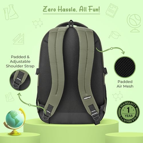 Image of Gear Inspired 19 inch /36L Large Water Resistant School Bag | Casual Backpack | Daypack | Travel Backpack | Kids Bag for Boys /Girls (Olive - Black)