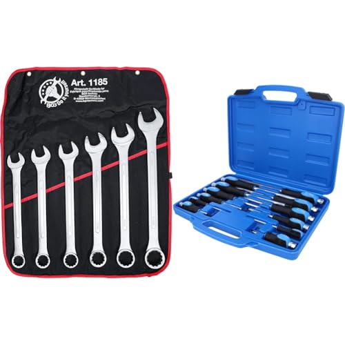 BGS Diy 1185 | Maul-Ringschlüssel-Satz | 6-tlg. | XXL | SW 34-50 mm | inkl. Tetron-Rolltasche & BRILLIANT TOOLS BT034012 Schraubendreher-Satz mit Schlagkappe, 12-tlg [Powered by KS TOOLS]