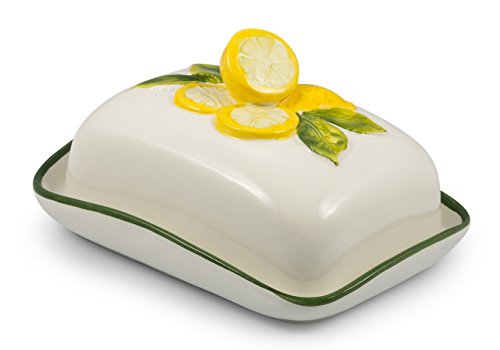 Bassano Ausgefallene italienische Keramik Butterdose mit Zitronendekor...