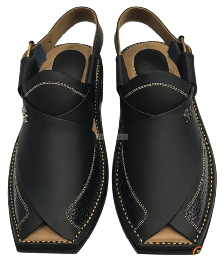 Handmade Leather Peshawari Chappal: Men's Black Casual Sandals