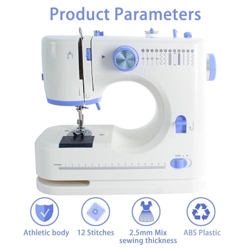 Image of Stoigeld Sewing Machine for Beginners with 20Pcs Fabric & 32Pcs Sewing Threads Kit,Portable Sewing Machine with 12 Built-in Stitches & 2 Speed(High-Low Speeds)-BW724