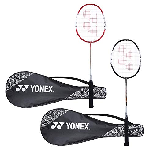 Image of Yonex ZR 100 Light Aluminum Blend Badminton Racquet with Full Cover, Set of 2 (Black /Red) & Mavis 200i Nylon Shuttle Cock, Pack of 6 (Yellow)