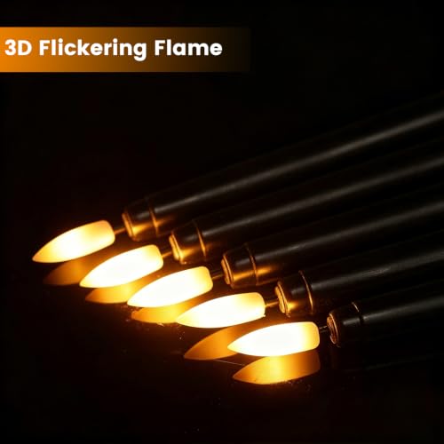 Image of Wondise 24pcs Halloween Flameless Taper Candles, Black Candles Battery Opearated Plastic LED 3D Wick Flickering for Halloween Table Decorations