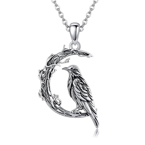Raven Necklace 925 Sterling Silver Crow Moon Pendant Necklace Raven Jewelry Gifts for Women