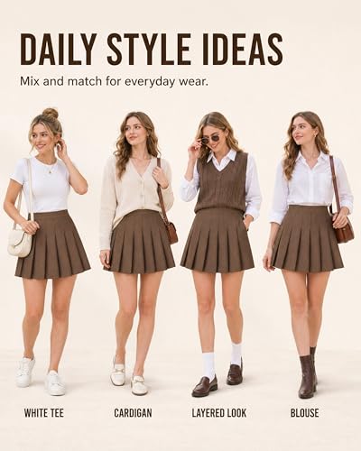 Image of Shestellar Pleated Skirts for Women High Waist A-Line Mini Tennis Skater Skirt Casual Basic School Uniform Cheerleader