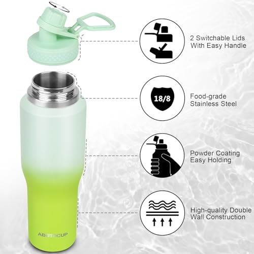 Image of ABOTOCUP 32oz Insulated Water Bottle, Fit in Any Car Cup Holder, Water Bottle with Straw Lids, Stainless Steel Insulated Water Flask Double Wall Leak-proof BPA Free to Keep Cold&Hot