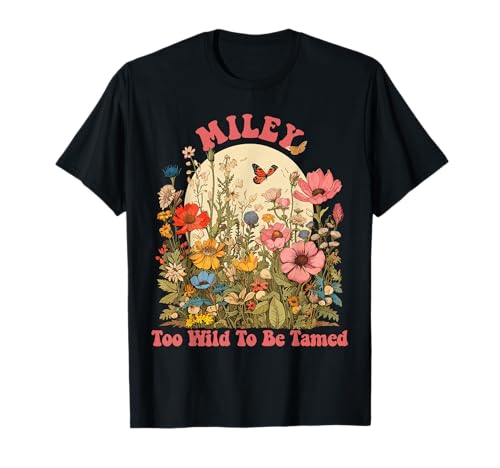 Nombre MILEY Lindas Niñas Retro Wildflower Nombre MILEY Camiseta
