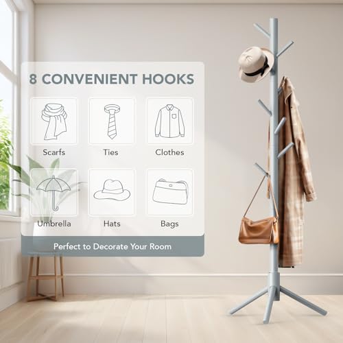 image for Hupmad Wooden Tree Coat Rack Stand,Sturdy Freestanding Coat Rack with 