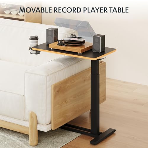 Image of FLEXISPOT H7 Adjustable Overbed Bedside Table with Wheels Pneumatic Mobile Standing Desk Laptop Desk Rolling Computer Cart Movable Overbed Tables Hospital Home Use(27.6 inch W x 15.7 inch D, Black Maple)