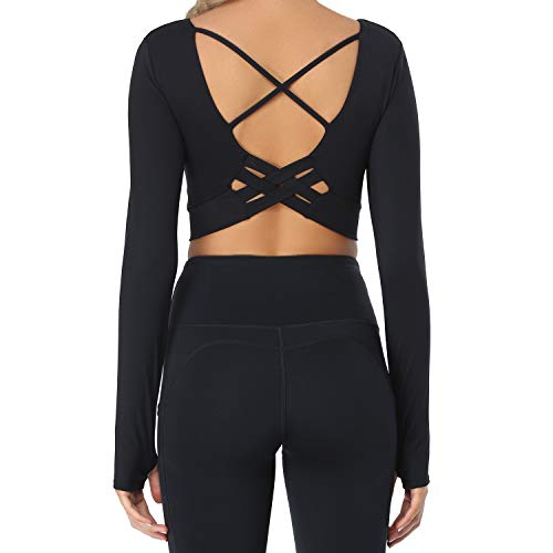 Cordaw Women Long Sleeve Ballet Crop Top Workout Dance Tops Cropped Sweater Gym Athletic Shirts Build in Bra with Thumbholes4