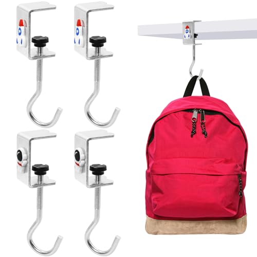 Philbinden 4 peças de suporte de bolsa de mesa, gancho, bolsa, suporte de bolsa escolar para mesa, reduz a bagunça na mesa, armazenamento de pendurar na mesa, prata
