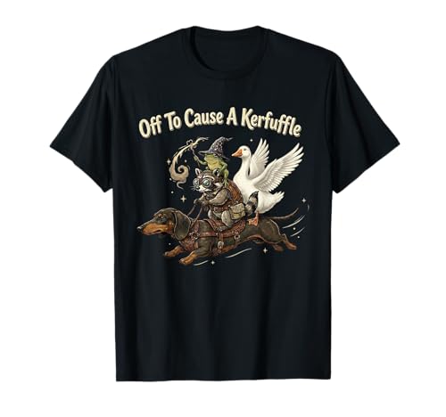 Off to Cause A Kerfuffle Frog Raccoon Goose Riding Dachshund T-Shirt
