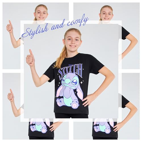 Image of Disney Stitch T Shirts for Girls Teens Short Sleeve Shirt Crew Neck Pack of 2 Soft Breathable T-Shirts Gifts for Girls