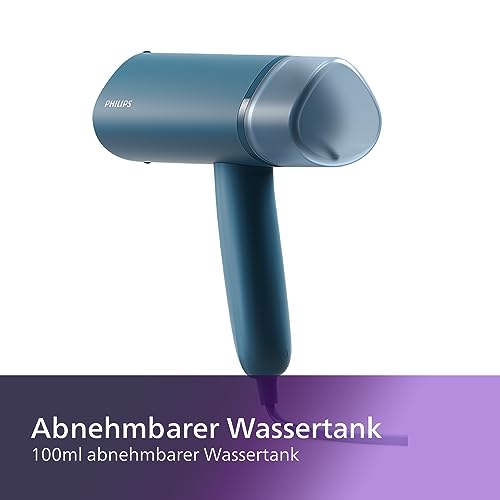 Philips 3000-Serie Tragbarer Dampfglätter - 1000 W, Kompakt und Faltbar, 100ml Wassertank konstante Dampfleistung 20 g/min, Kein Bügelbrett erforderlich, Blau (STH3000/20)