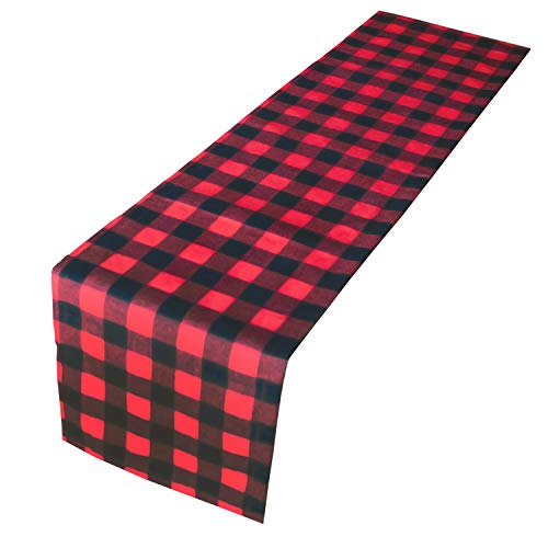 Deloky 15"x71" Christmas Cotton & Burlap Buffalo Check Table Runner-Double Sided Plaid Table Runner for Valentine's Day Christmas Table Decorations and Lumberjack Party Supplies
