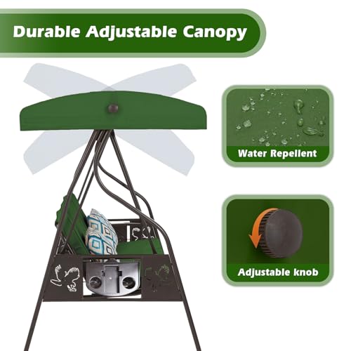 Image of ZZW 3-Seat Outdoor Porch Swing with Stand Patio Swing with Canopy 2 in 1 Porch Swing Bed & Patio Swing Chair for Adult Yard Swing w /Extra Pillows and Cup Holder (Green)