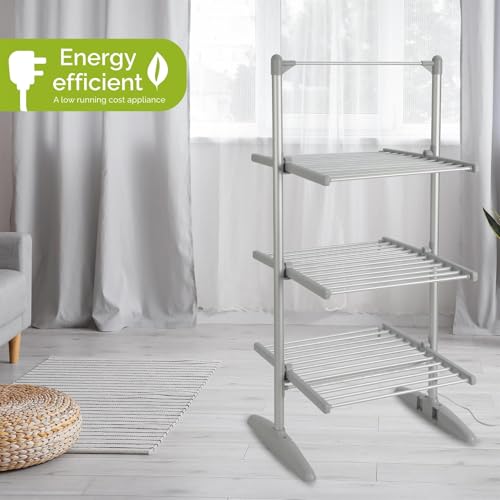 Rediffusion Clothes Airer, 3 Tier, Electric, 36 Heated Rails, 21m Hanging Space, 30kg Weight Capacity, Indoor Airer, Energy Efficient, 147 x 73 x 70cm, Silver - REDH08 - Image 8