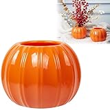 Pumpkin Shape Plastic Vase for Dry Flower Halloween Thanksgiving Decorations - Pampas Gras Flower Decorative Vase Fall Decorations - Modern Pot for Home Room Office Party Wedding (Orange)