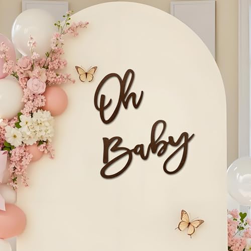 EASEHARK Oh Baby Sign for Backdrop - Premium Felt Baby Shower Letter Sign Photo-Ready Decor for Gender Reveal 1st Birthday & Arch Backdrop Easy to Install & Reusable Party Decoration - Brown