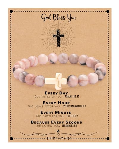Image of Cross Bracelets for Women, Christian Gifts for Women Stocking Stuffers for Teens Cross Bracelet Imperial Nature Stone Bead Bracelet Confirmation Baptism Gift for Teen Girls Christmas Religious Gift Cathlic Faith Jewelry