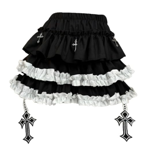 Y2K Lolita Skirts Jirai Kei Fashion Kawaii Cake Miniskirt Cutecore High Waisted Goth Ruffle A Line Skirt