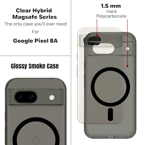 Image of Back Case Cover Compatible for Google Pixel 8A Case, Hard Case with Magnetic Wireless Charging Wireless Charging, PC + TPU Hybrid Technology, Raised Camera Protection (Black)