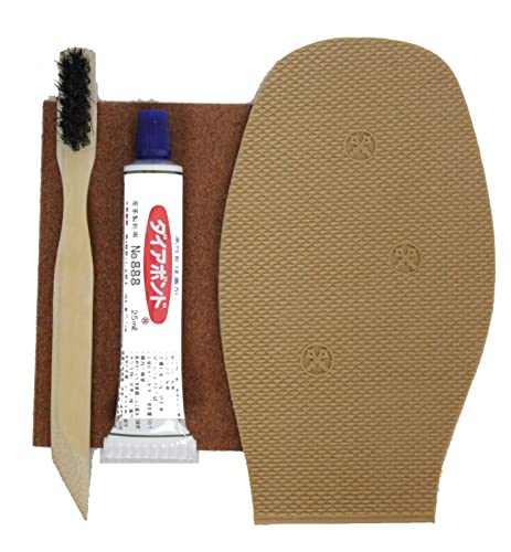 近藤 靴 修理 革靴 ソール 補修用品 ゴム & 接着剤 靴の底ゴム 簡単 修理セット ベージュ 婦人用 剣印ゴム半張りセット (プロ修理屋も推薦)
