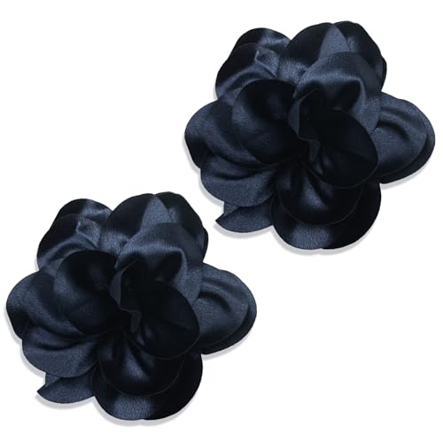 Image of 2Pack 6inch Extra Large Satin Brooches Lapel Pins Dainty Elegant Fabric Camellia Rose Flower Brooch Pin for Women Wedding Part Dance Clothes Accessories Jewelry