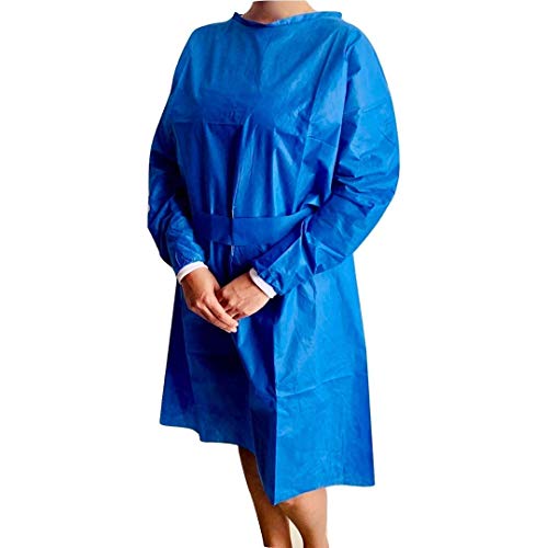 Batas quirúrgicas de 35 gr con manga y puño cardigan, 10 piezas en color azul.