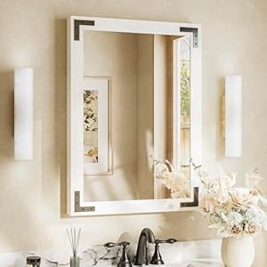 TETOTE 22 x 30 Inch Rustic White Wooden Framed Wall Mirror Natural White Wood Bathroom Vanity Rectangle Mirror for Modern Farmhouse Boho Decor Waterproof HorizontalVertical Easy to Install
