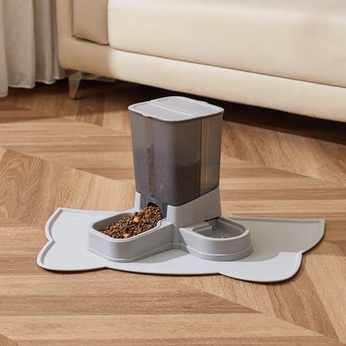 Automatischer Katzenfutterspender, 2-in-1 Abnehmbarer Schwerkraft-Futter- und Wasserspender für Katzen und kleine Hunde (Grau)