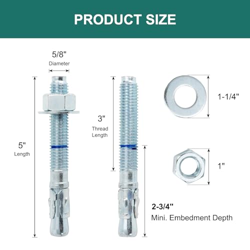 5834 x 534 concrete anchors 25 pack 58 inch wedge anchors bolts zinc plated