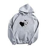 Chemisier imprimé à capuche longues femmes en forme de coeur de chemises sweatshirt femmes chemisier singe T shirt, gris, M
