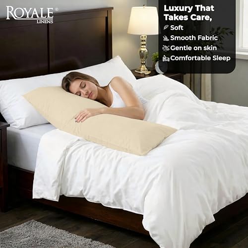 Image of ROYALE LINENS Body Pillow Cover - Double Brushed 1800 Microfiber - 20 inchx54 inch with Hidden Zipper Closure - Wrinkle & Fade Resistant - Super Soft Body Pillowcase 2 Pack (Sand, Pack of 2)