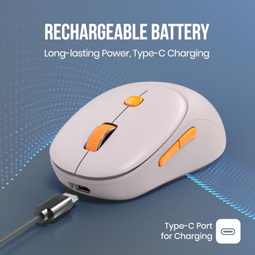 Image of Portronics Toad Neo Wireless Bluetooth Mouse with Dual Wireless Connectivity (BT + 2.4 GHz), Rechargeable Battery, Forward & Back Button, Multi-Device Pair, Upto 3200 Dpi Sensitivity(Beige)