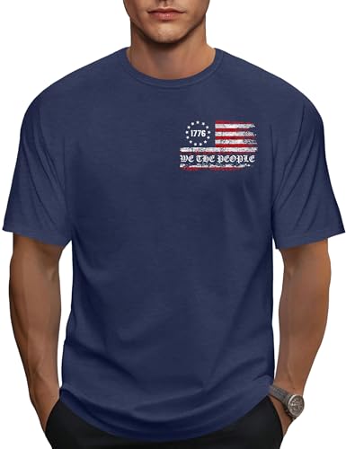Image of Ithalt Men's American Flag Shirt 4th of July T-Shirt USA Patriotic Tee Shirt Independence Day Top