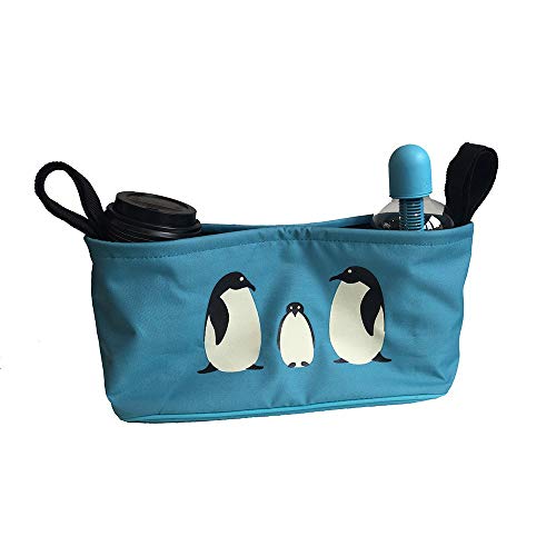 BundleBean - Buggy-Organizer - Wickeltasche - passend für die Griffe von Kinderwagen/Buggy/Sportwagen oder Rollstuhl - Türkis Pinguine